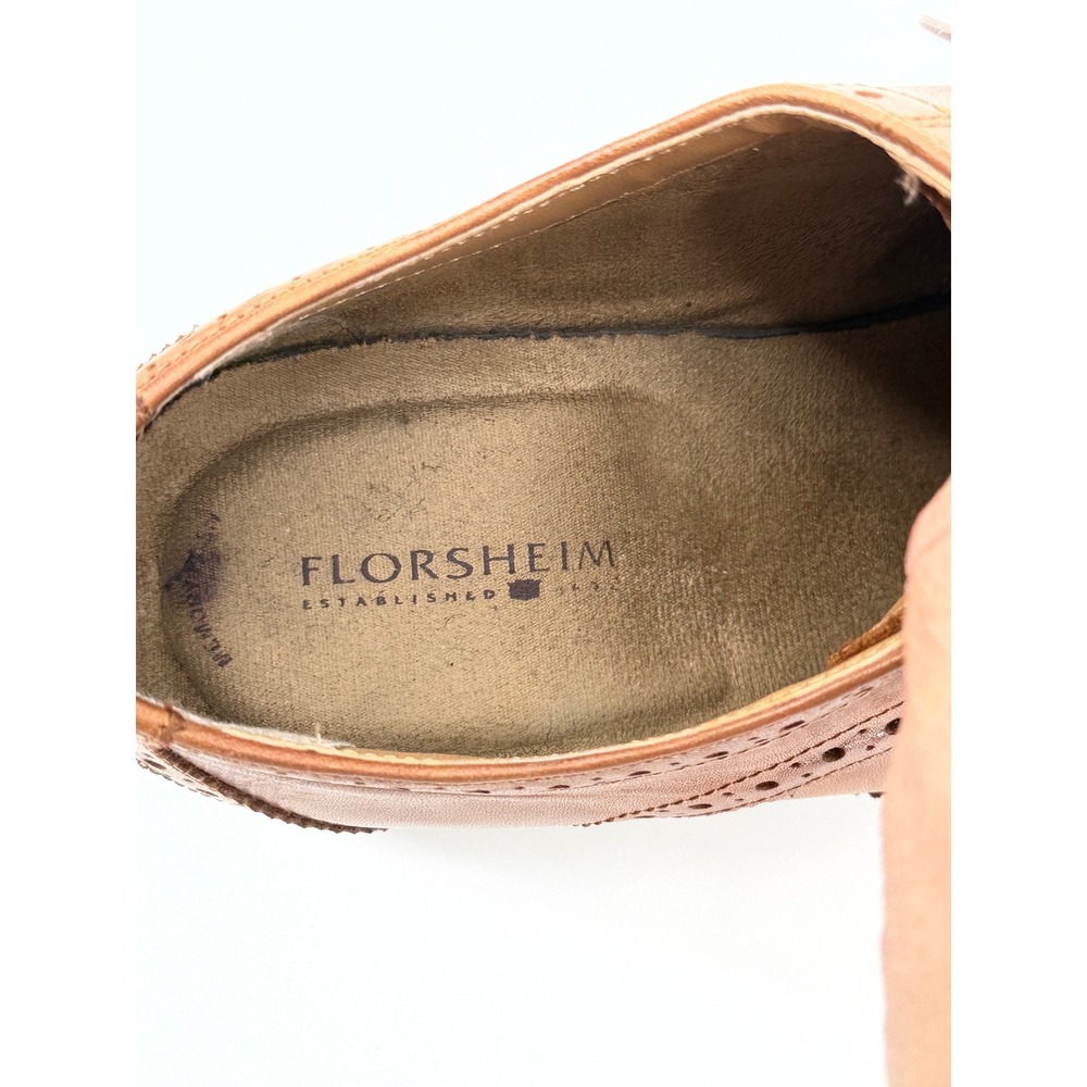 Florsheim Mens 11737 257 Tan Leather Wingtip Brogue Oxford Shoes 10.5 D - Picture 8 of 10